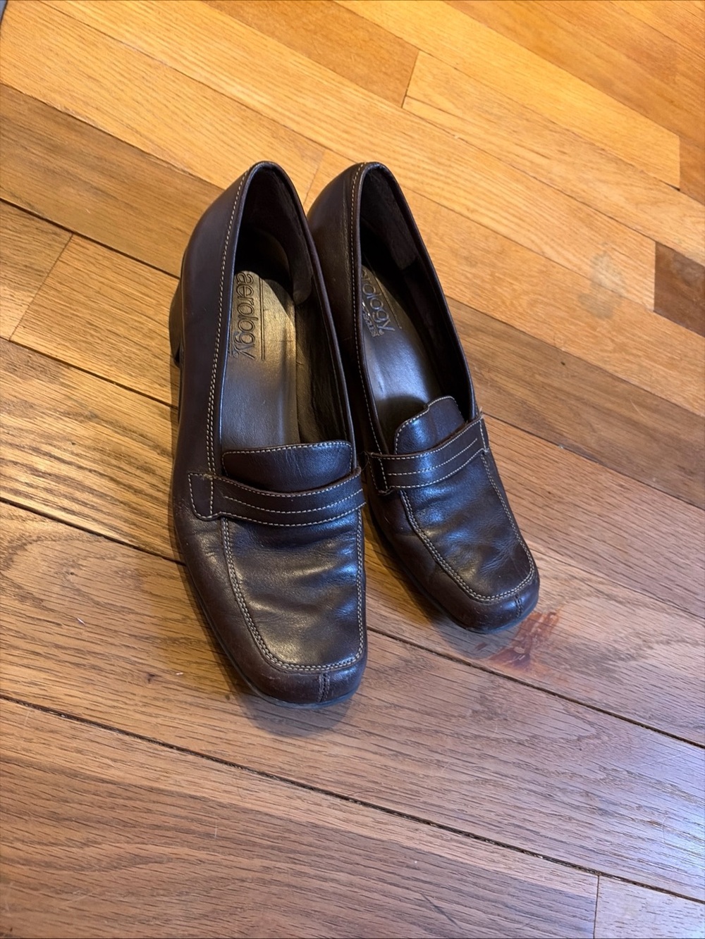 Brown Leather Aerosole Heeled Loafer